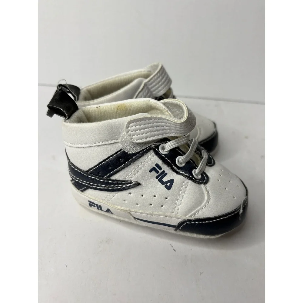 Fila Baby Sneakers White Navy‎ Blue High Top Crib Shoes 6-9 Months 5208